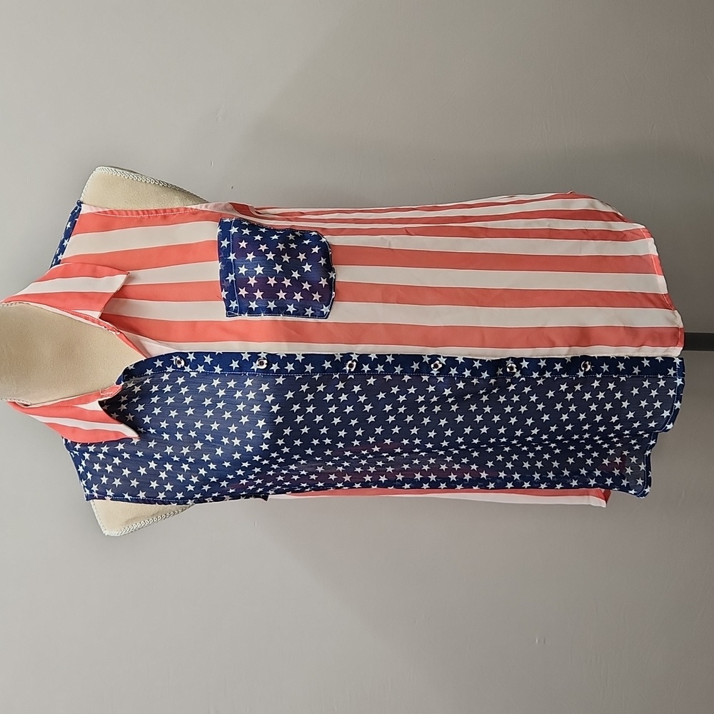 💥 American flag sheer button down tanktop
